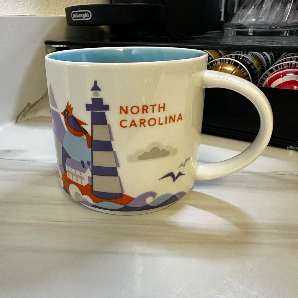 Starbucks North Carolina You are Here Collection White Blue Purple Orange Mug